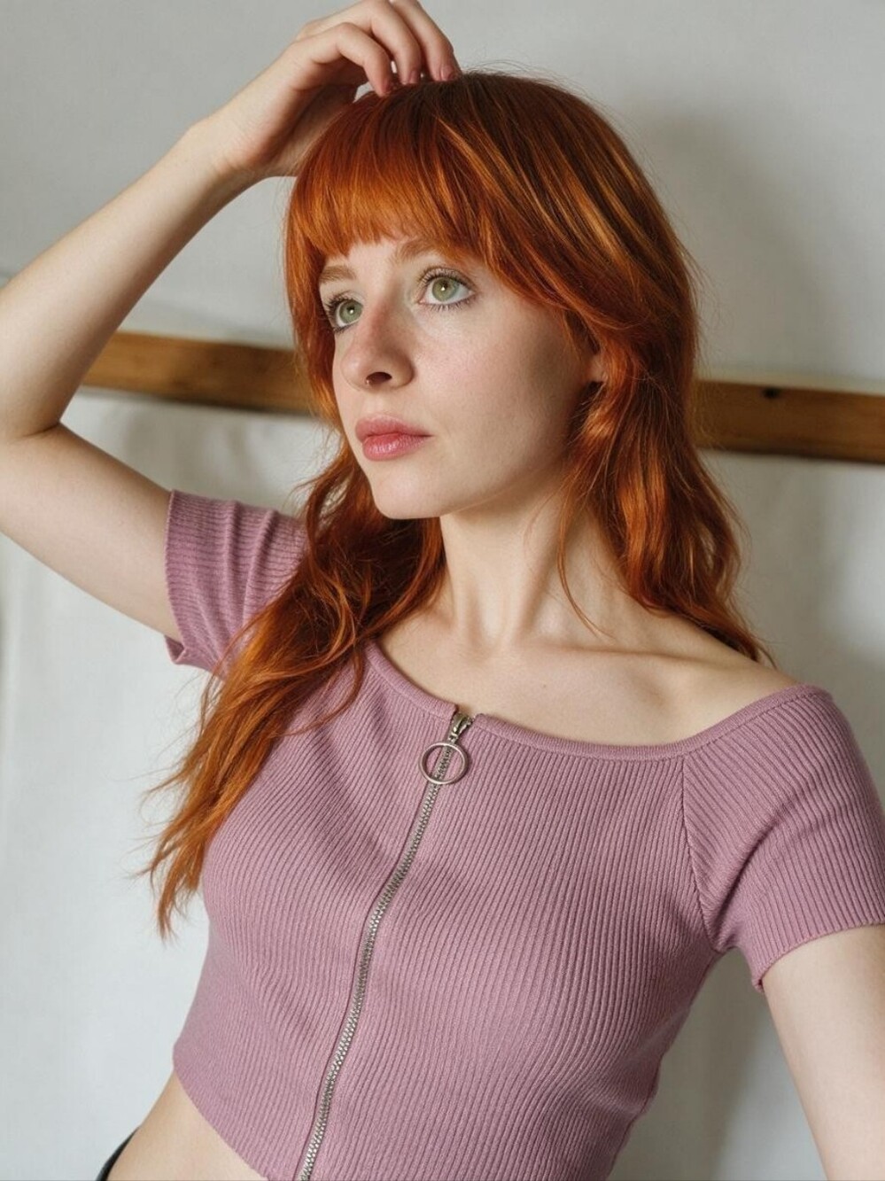 Forever 21 Dusty Mauve Ribbed Off-Shoulder Zip Crop Top